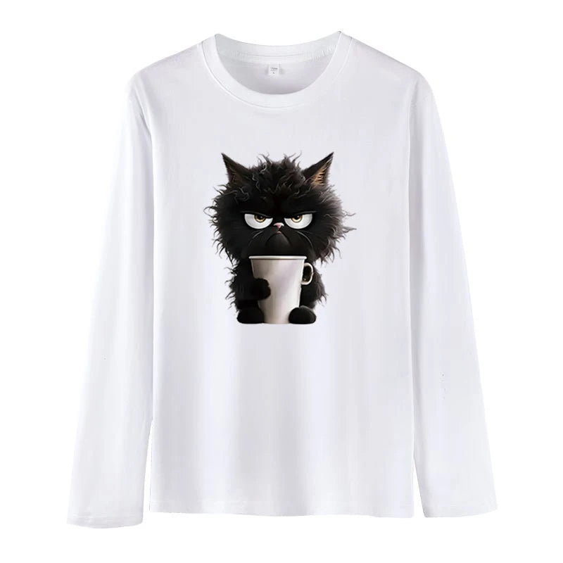 Oversized Funny Cat Women Summer White Print T-Shirt Girl Casual Short Sleeve O Neck Top for Summer Female Animal Clothing