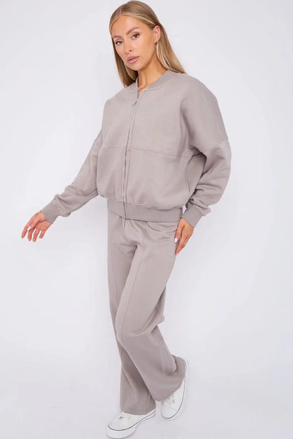 Women Bomber Oversize Baggy 2 Piece Lounge Wear Casual Set Ladies Suit Tracksuit