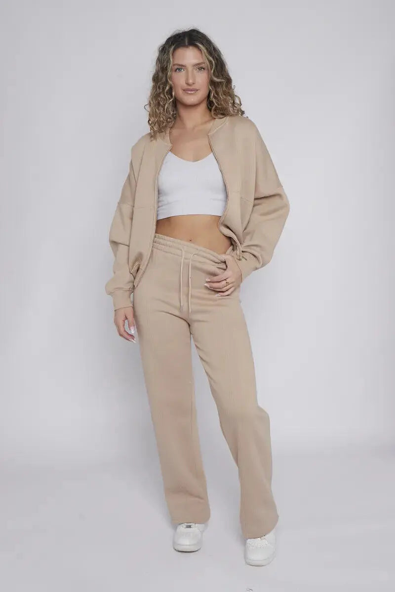 Women Bomber Oversize Baggy 2 Piece Lounge Wear Casual Set Ladies Suit Tracksuit
