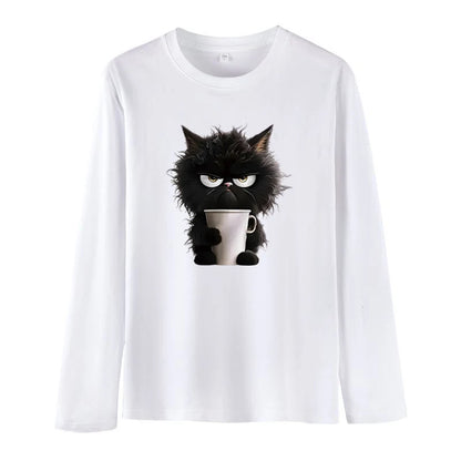 Oversized Funny Cat Women Summer White Print T-Shirt Girl Casual Short Sleeve O Neck Top for Summer Female Animal Clothing