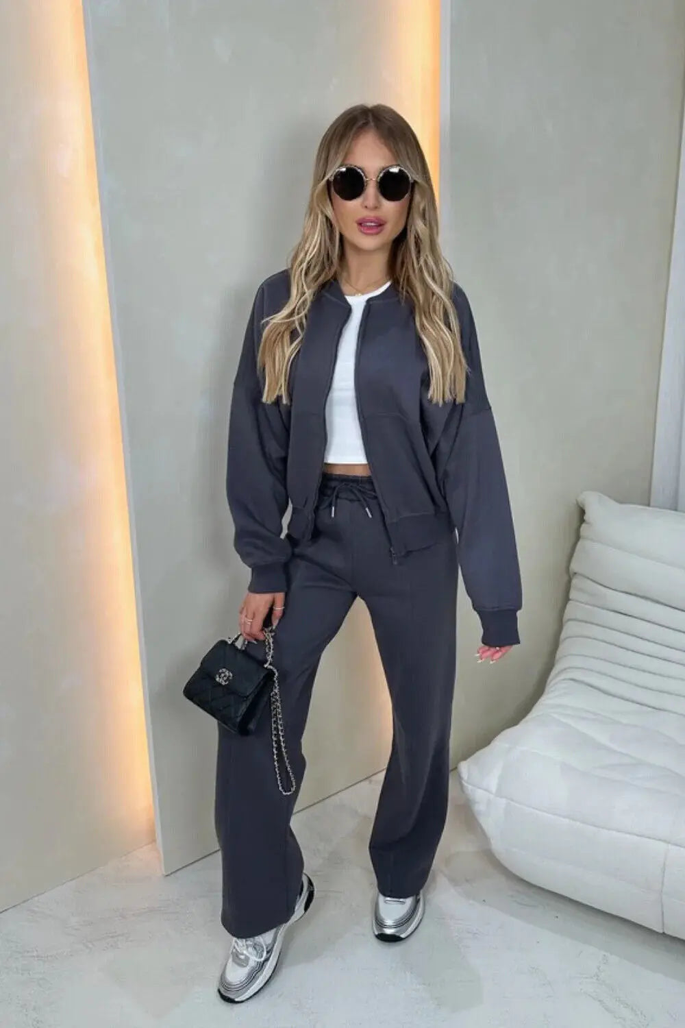 Women Bomber Oversize Baggy 2 Piece Lounge Wear Casual Set Ladies Suit Tracksuit