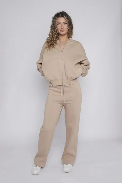 Women Bomber Oversize Baggy 2 Piece Lounge Wear Casual Set Ladies Suit Tracksuit