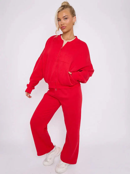 Women Bomber Oversize Baggy 2 Piece Lounge Wear Casual Set Ladies Suit Tracksuit