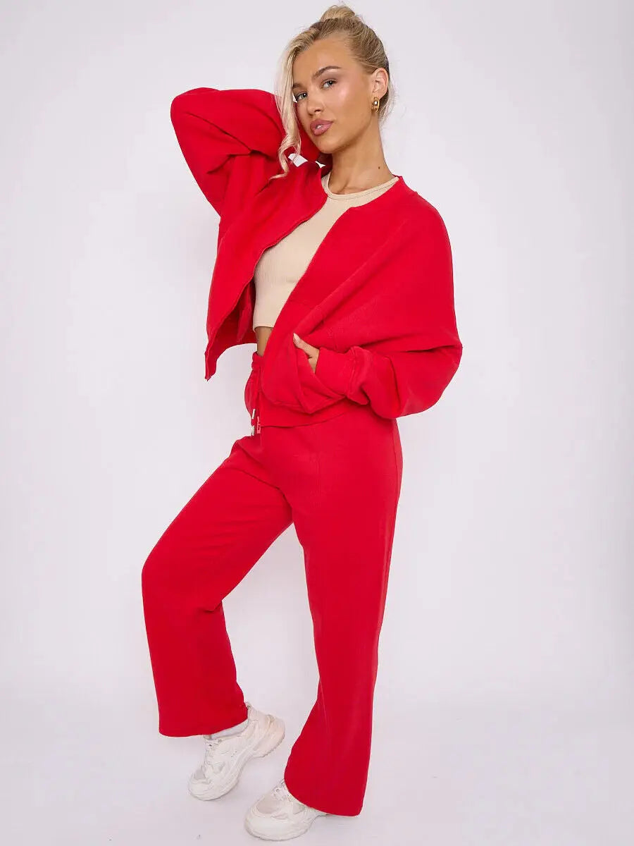 Women Bomber Oversize Baggy 2 Piece Lounge Wear Casual Set Ladies Suit Tracksuit