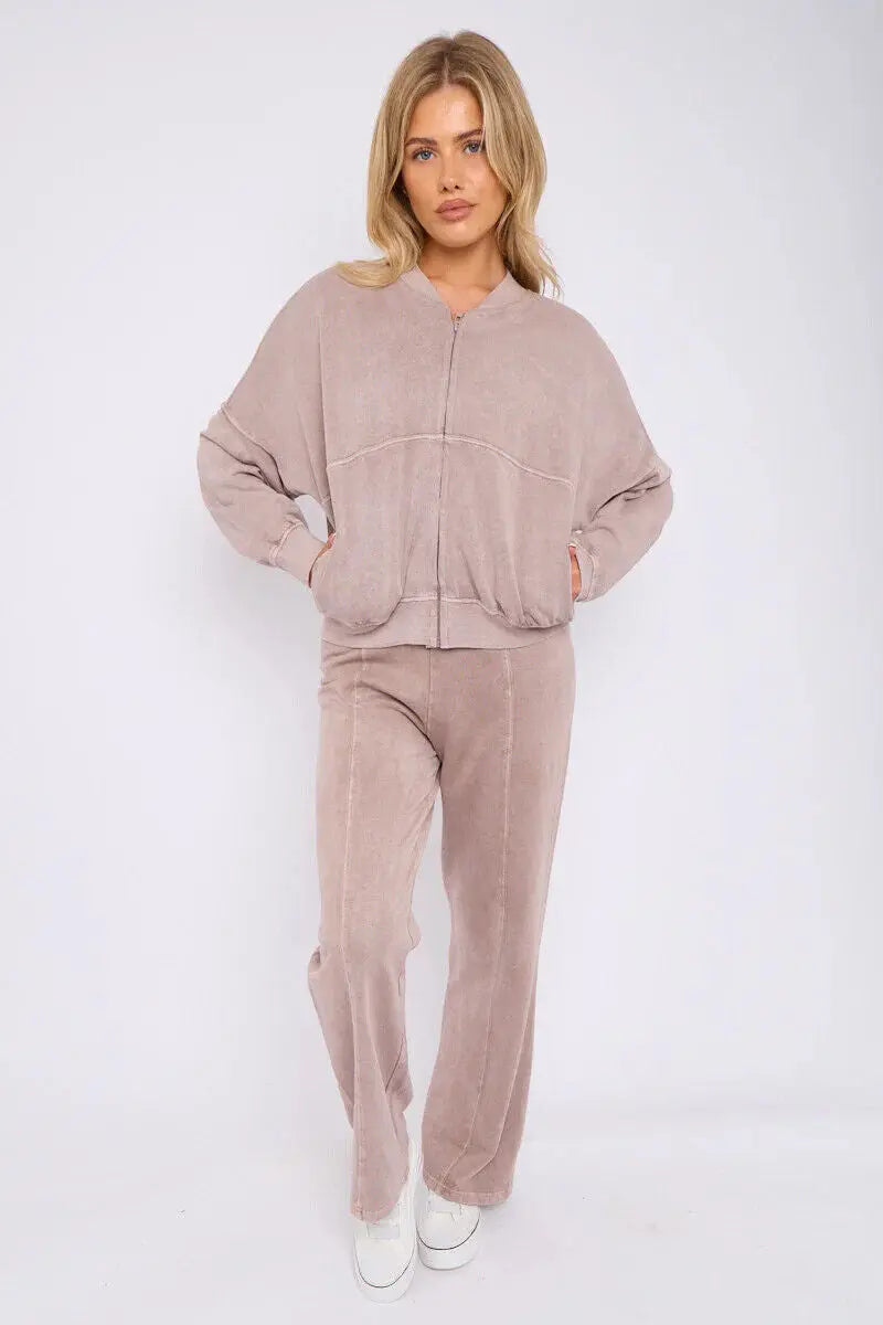Women Bomber Oversize Baggy 2 Piece Lounge Wear Casual Set Ladies Suit Tracksuit
