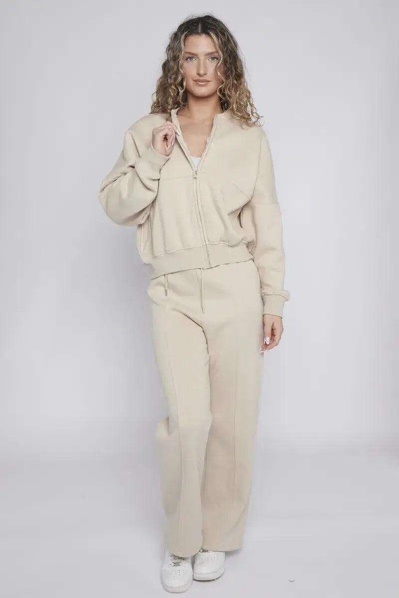 Women Bomber Oversize Baggy 2 Piece Lounge Wear Casual Set Ladies Suit Tracksuit